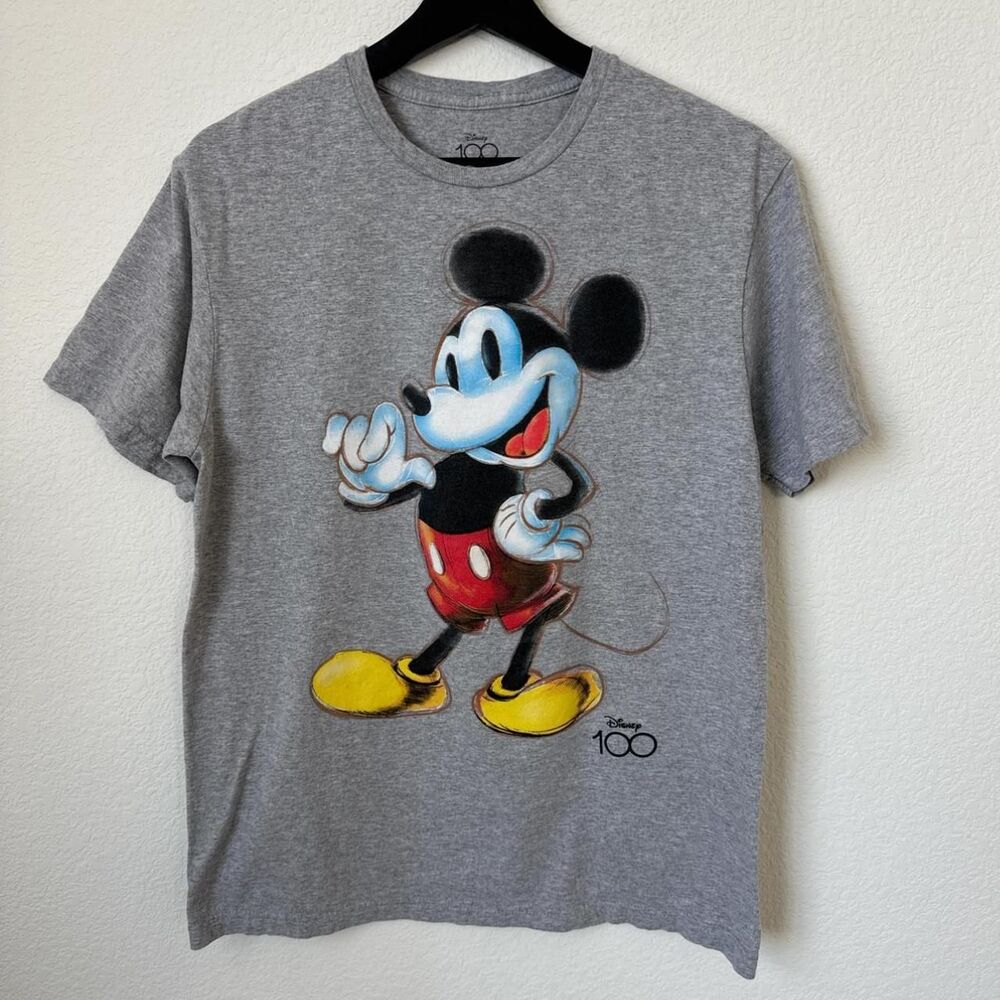 Disney‎ 100th Anniversary Men's Retro Style Mickey Mouse Grey Cotton T-Shirt, M